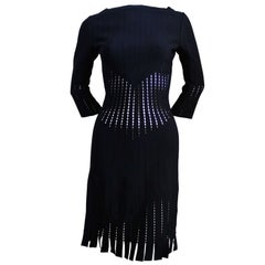 Azzedine Alaia back knit dress with cut-outs and fringed hemline