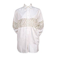 Vintage 1980's COMME DES GARCONS white button but shirt with sheer sequin panel