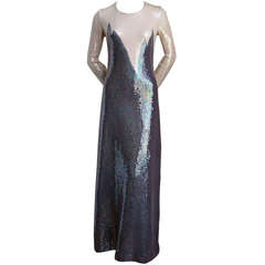 1975 HALSTON full length silk jersey sequined gown with geometric motif