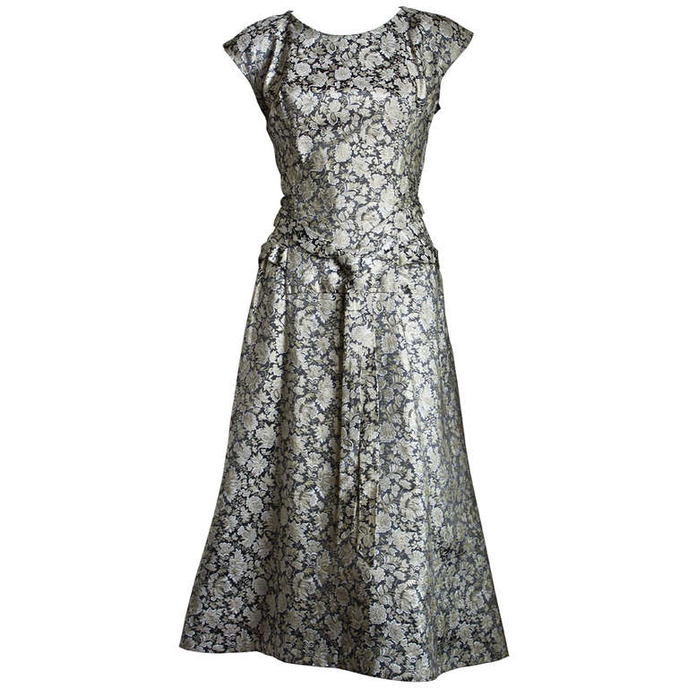 1950's JEANNE LANVIN CASTILLO metallic floral brocade dress