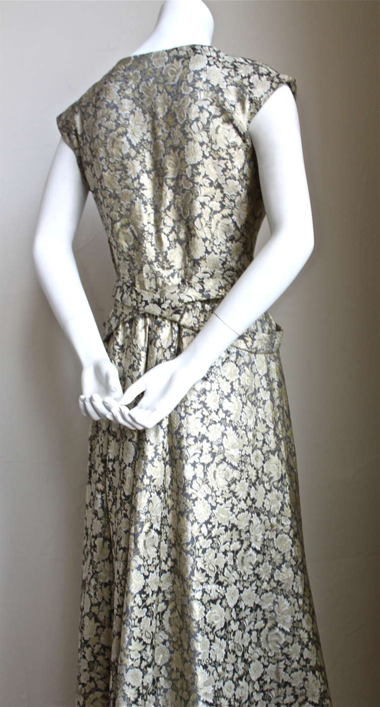 Women's 1950's JEANNE LANVIN CASTILLO metallic floral brocade dress