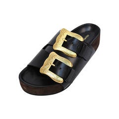 new CELINE by PHOEBE PHILO black leather sandals with gold buckles - 37