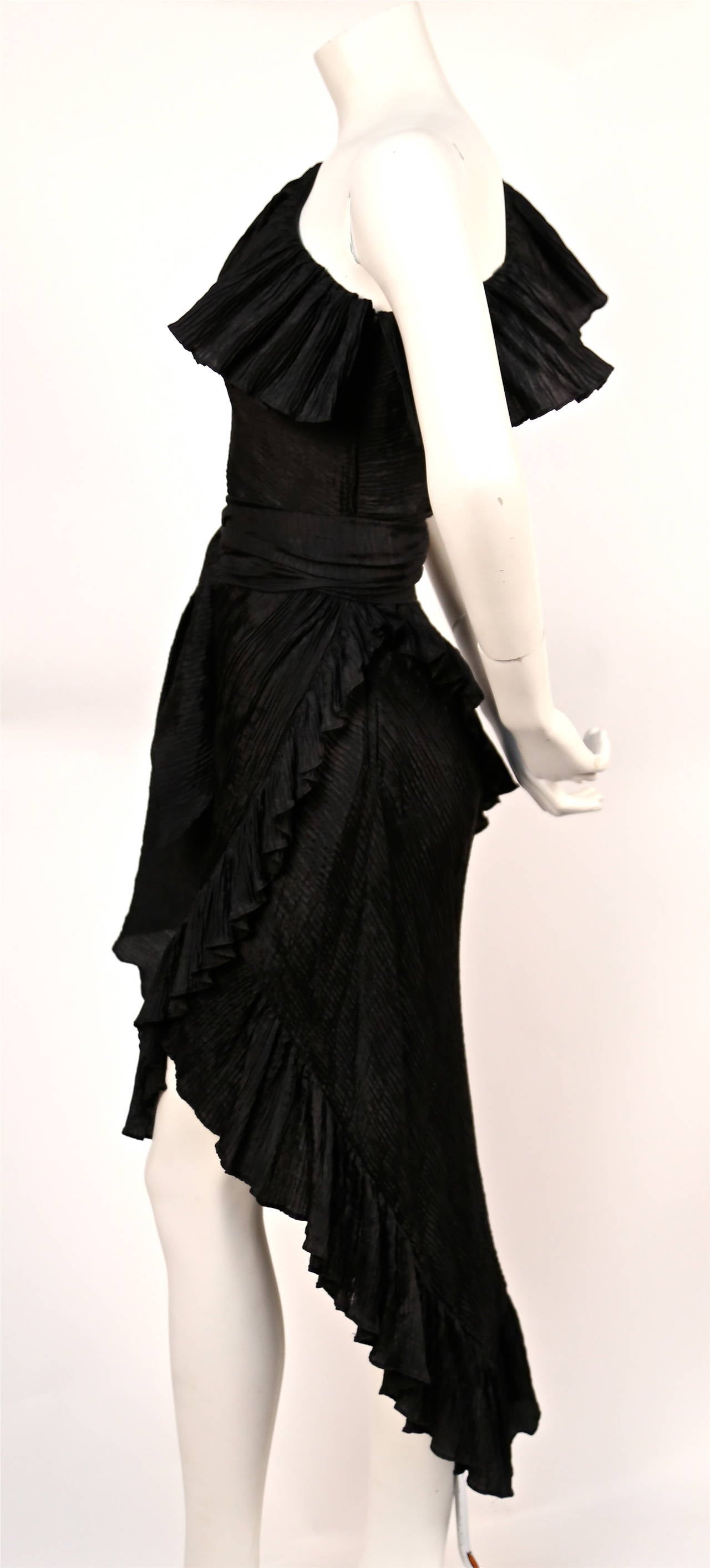 1970's YVES SAINT LAURENT black asymmetrical one shoulder dress In Good Condition In San Fransisco, CA