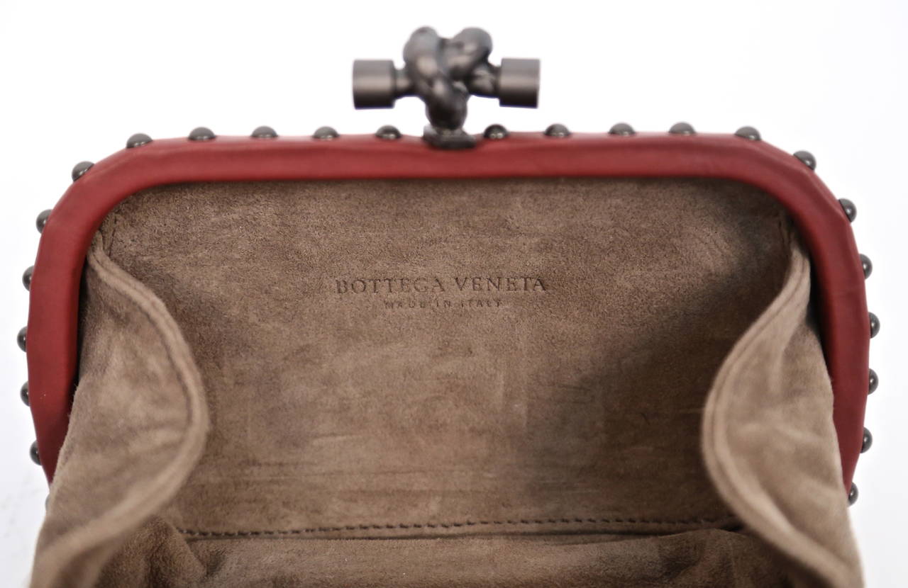 BOTTEGA VENETA gunmetal studded intrecciato leather knot clutch 3