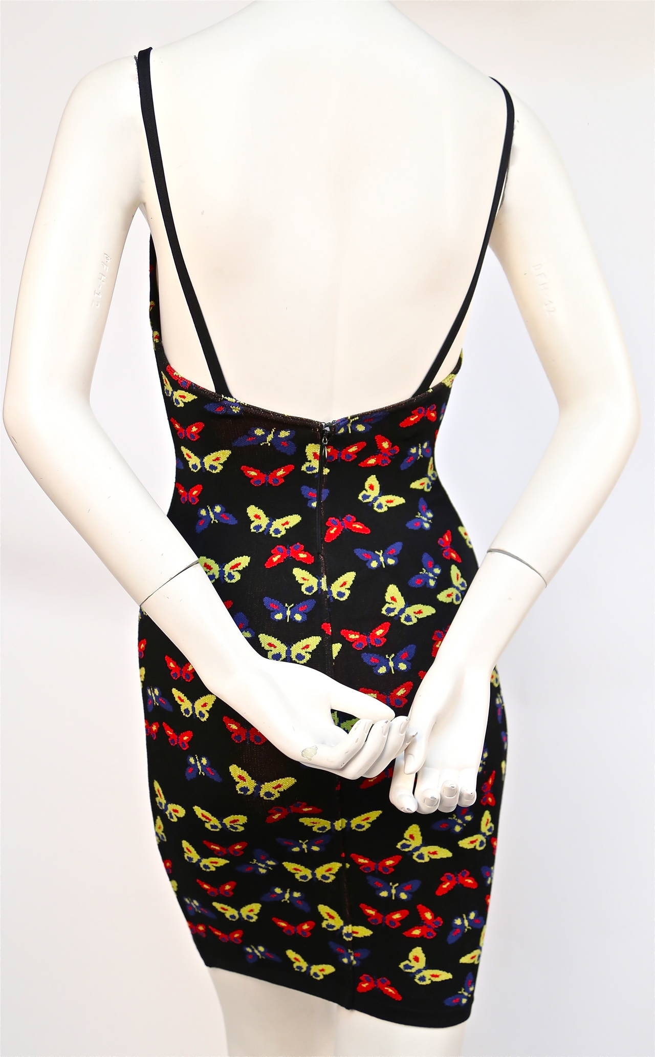 very rare 1992 AZZEDINE ALAIA butterfly dress with artwork by Thierry Perez In Excellent Condition In San Fransisco, CA