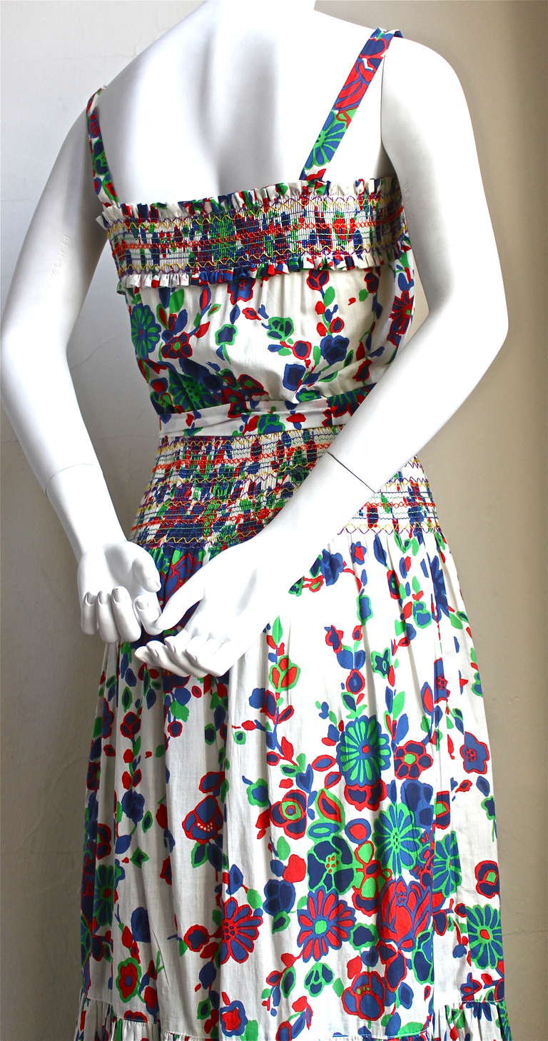 1970's YVES SAINT LAURENT cotton floral summer dress with embroidery ...