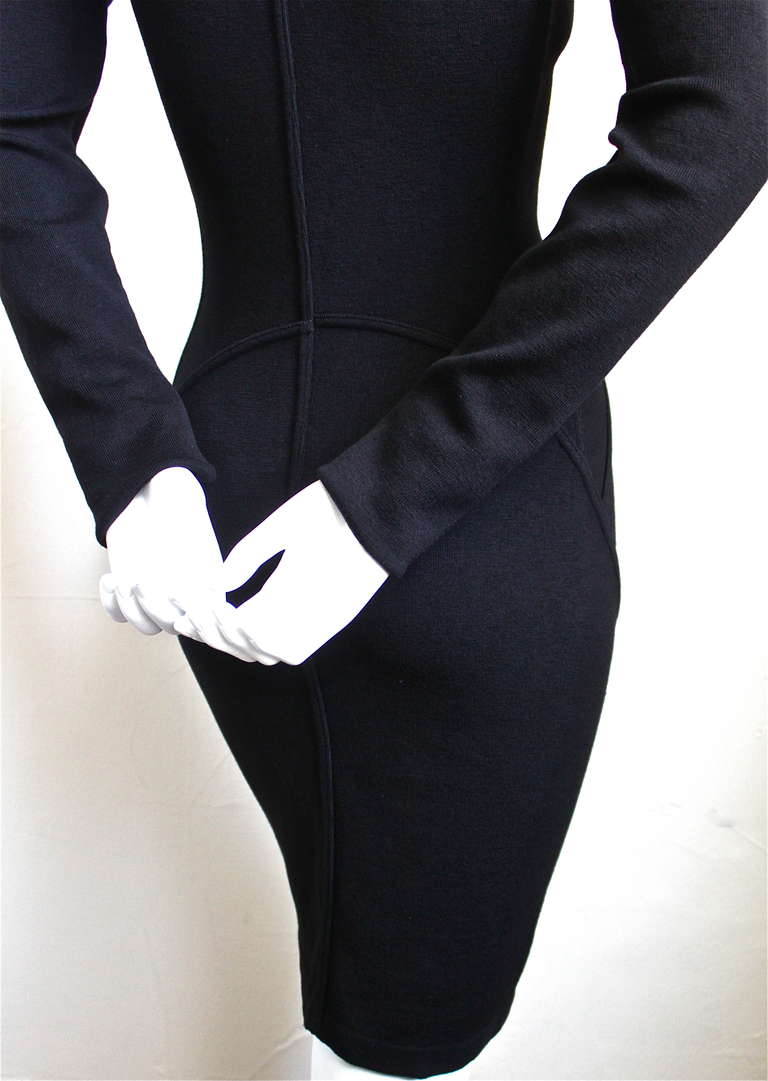 1990's AZZEDINE ALAIA jet black dress with sweetheart seams In Excellent Condition In San Fransisco, CA