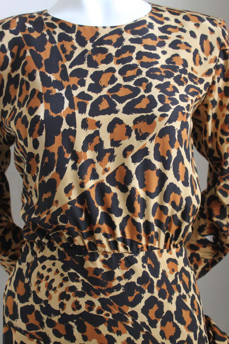 Black Iconic 1986 YVES SAINT LAURENT leopard printed silk dress