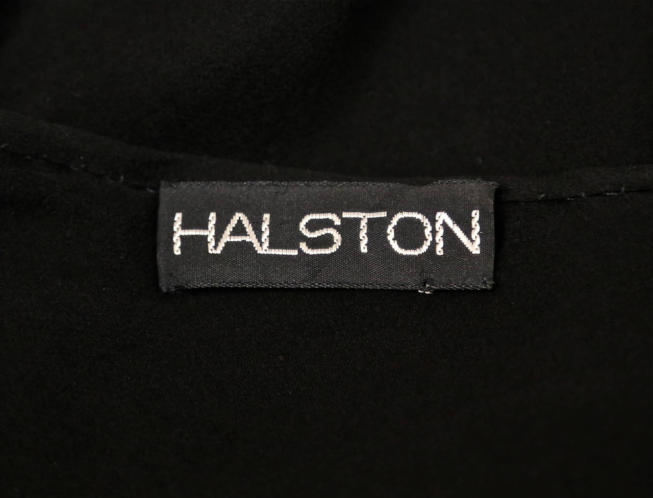 Women's 1970's HALSTON jet blak silk chiffon one shouldered dress with flounced hemline