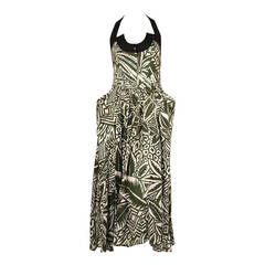 90's THIERRY MUGLER printed dress with black halter neck & wrap around pockets