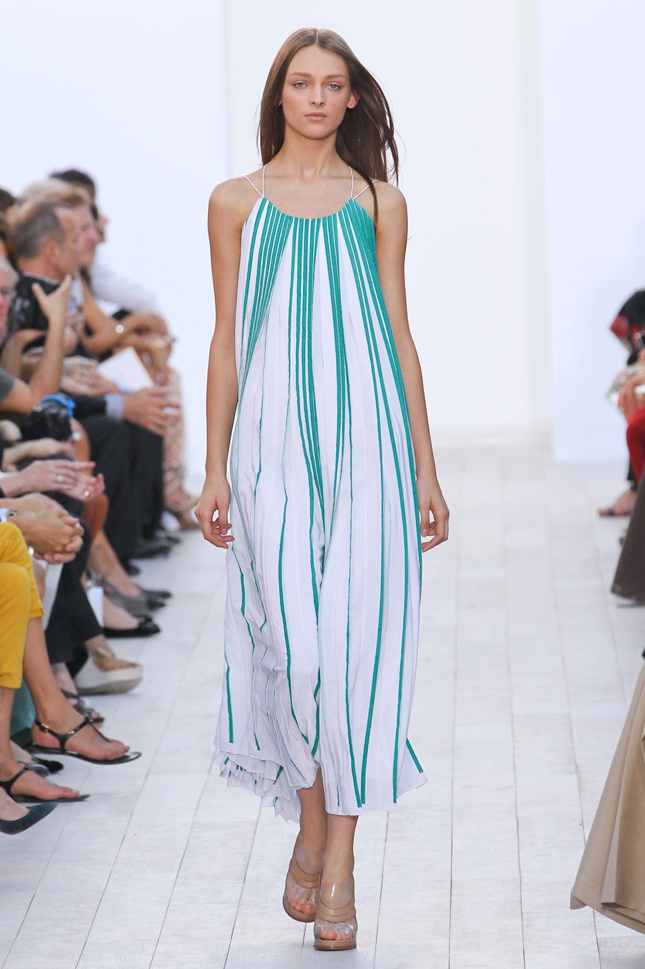 green pleated dress