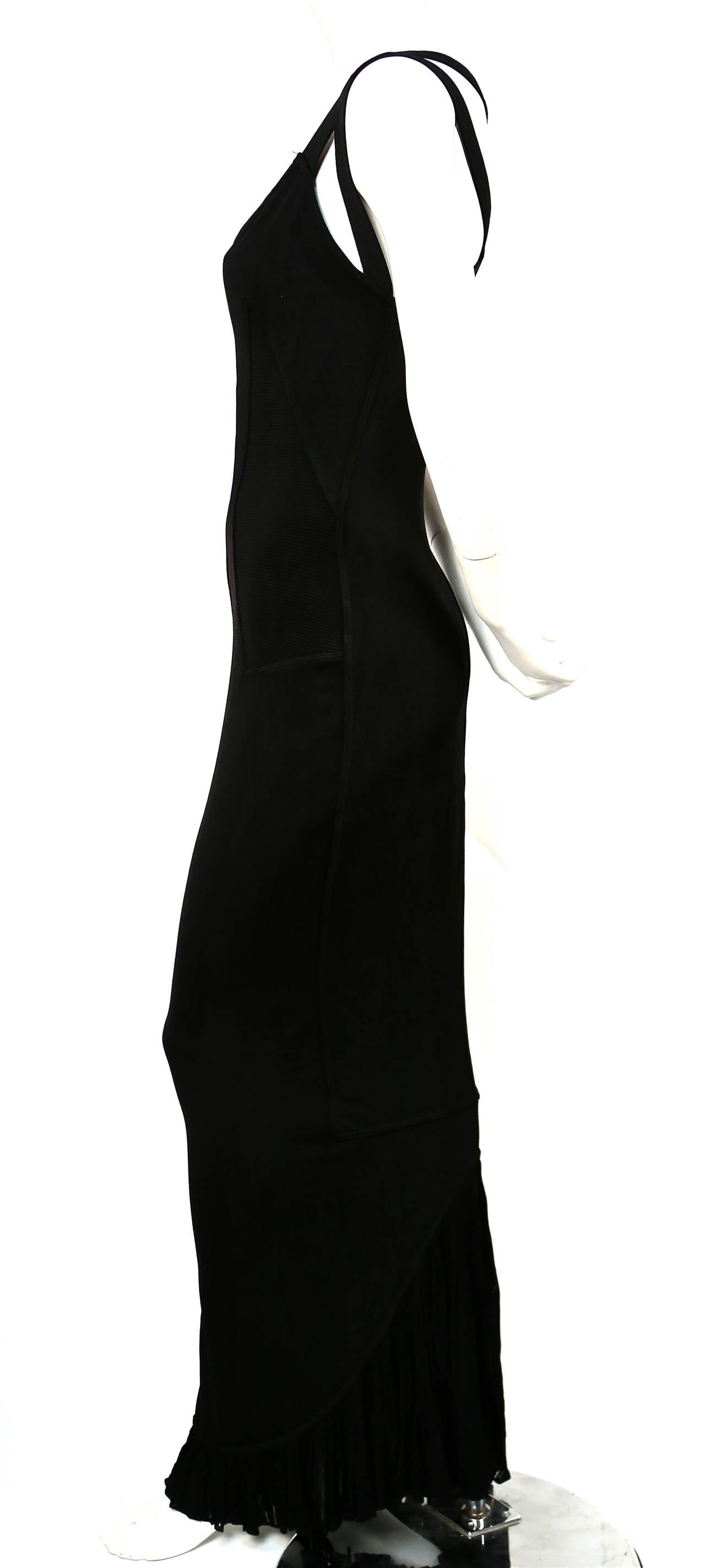 1990 AZZEDINE ALAIA long black dress with pleated fishtail hemline In Excellent Condition In San Fransisco, CA