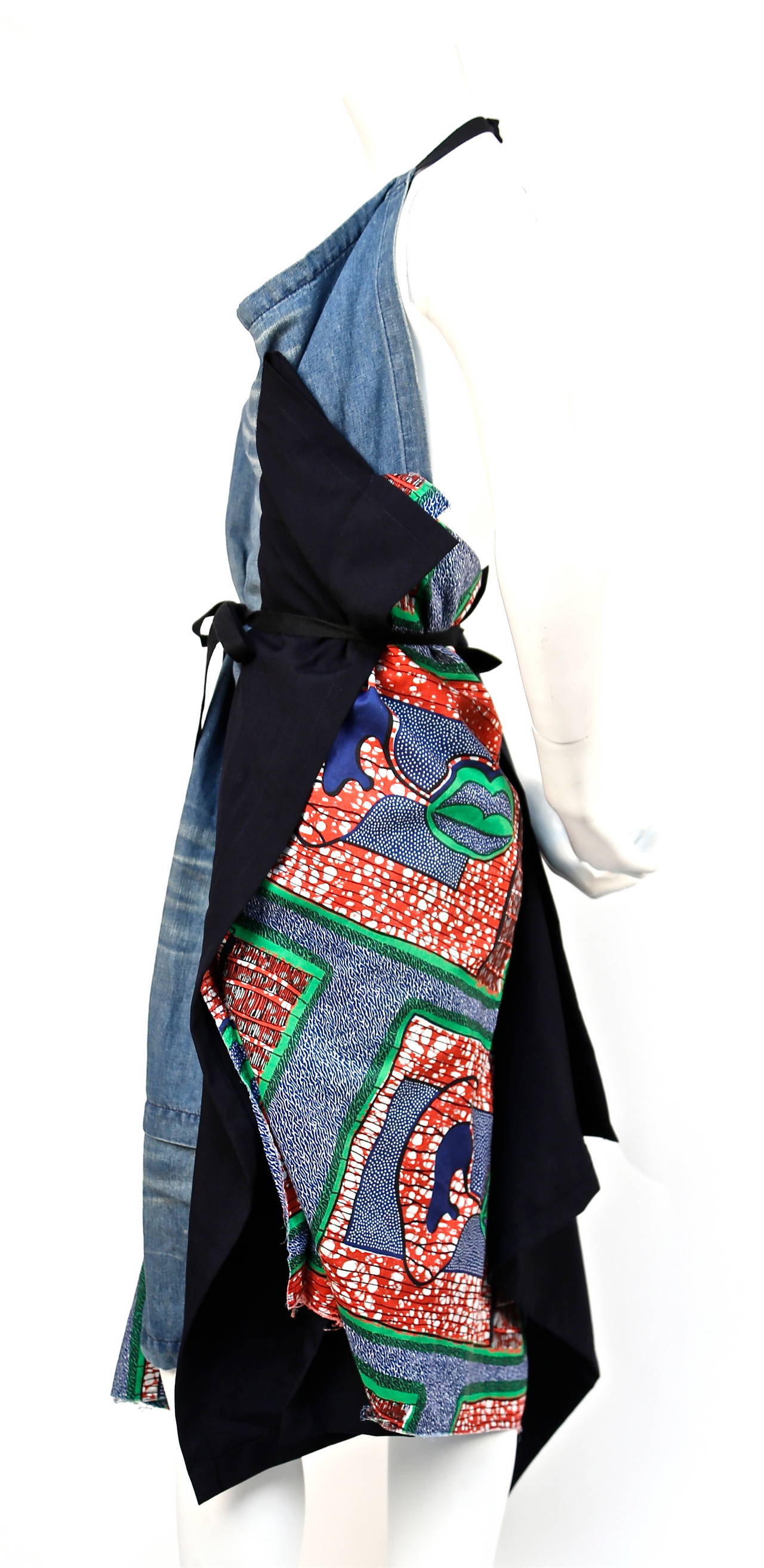 JUNYA WATANABE African printed cotton and denim wrap apron dress at 1stDibs