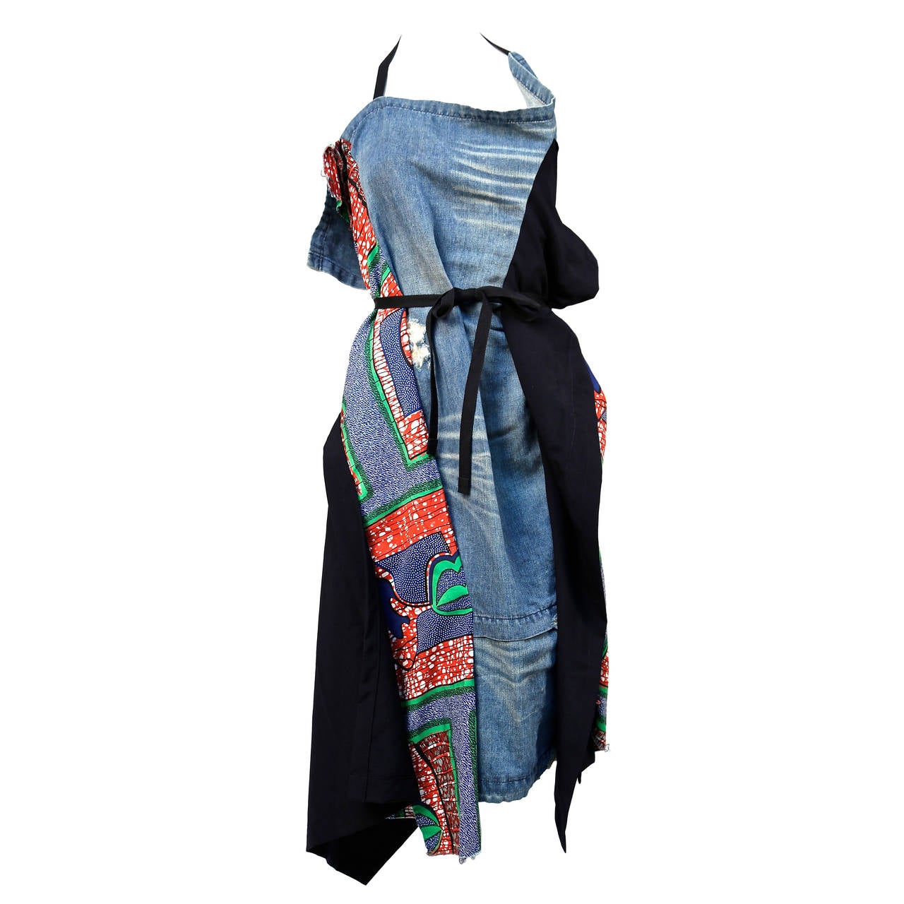 JUNYA WATANABE African printed cotton and denim wrap apron dress at 1stDibs