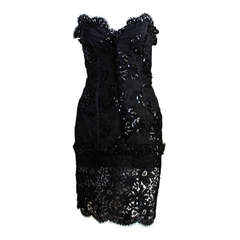 1992 YVES SAINT LAURENT lace mini dress with sequins and sheer bottom panel
