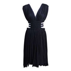 AZZEDINE ALAIA black semi sheer ruched dress with cut out sides