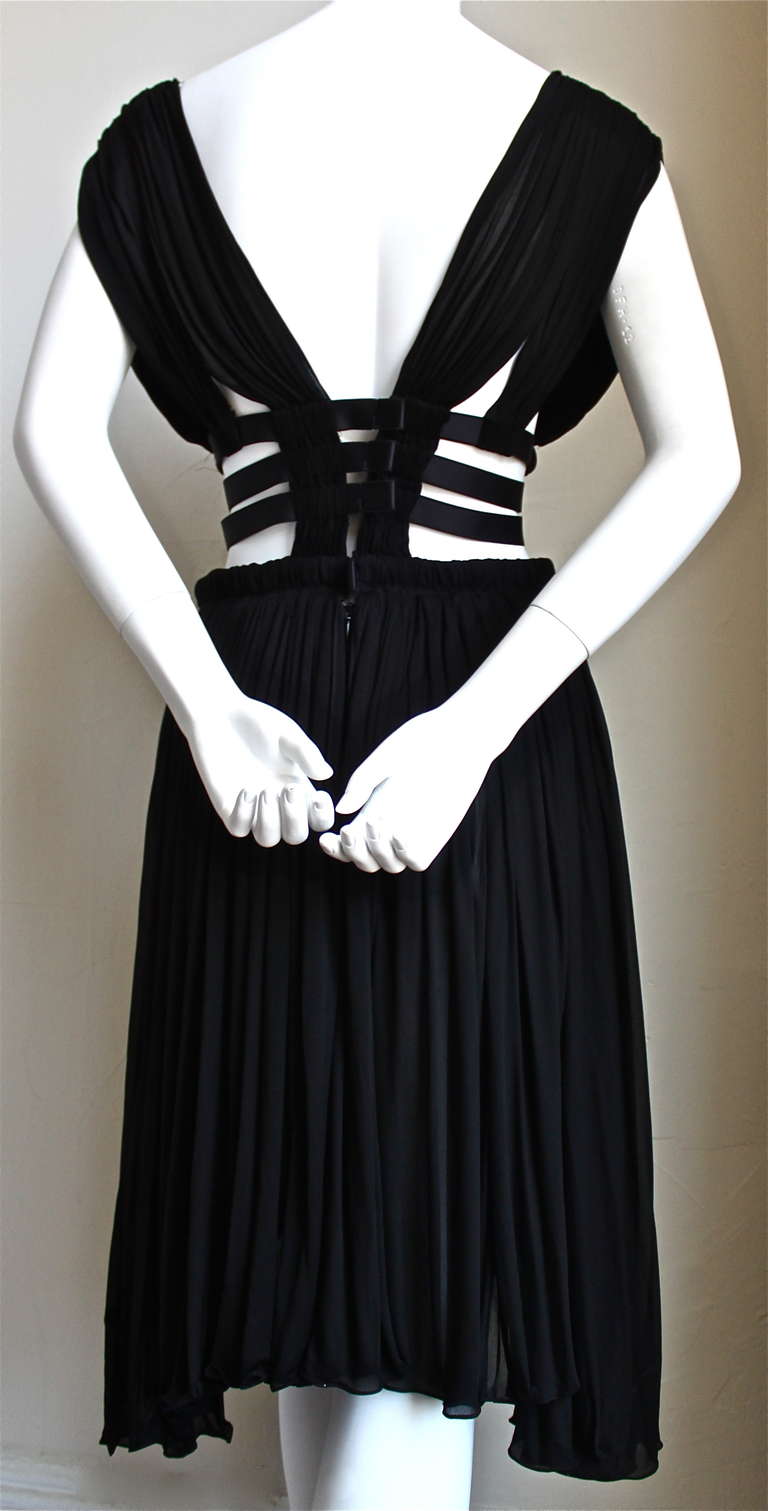 AZZEDINE ALAIA black semi sheer ruched dress with cut out sides In Good Condition In San Fransisco, CA