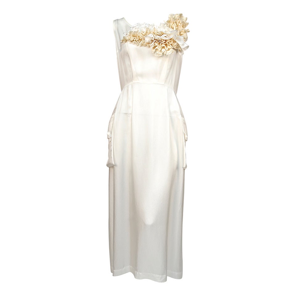 COMME DES GARCONS cream nylon dress with unique floral appliques