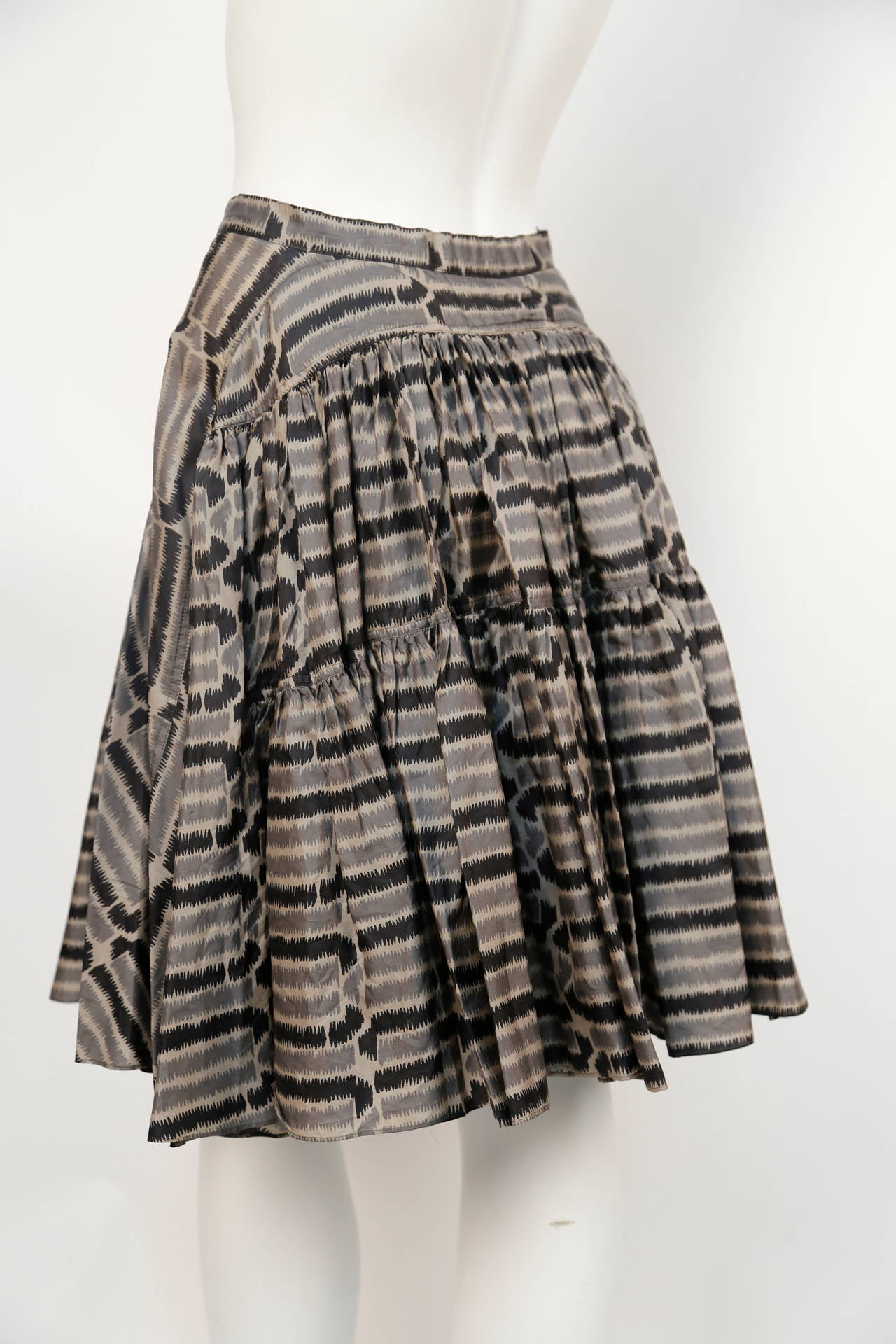 Black Azzedine Alaia tiered silk skirt with artwork by Christoph von Weyhe, 1980s 