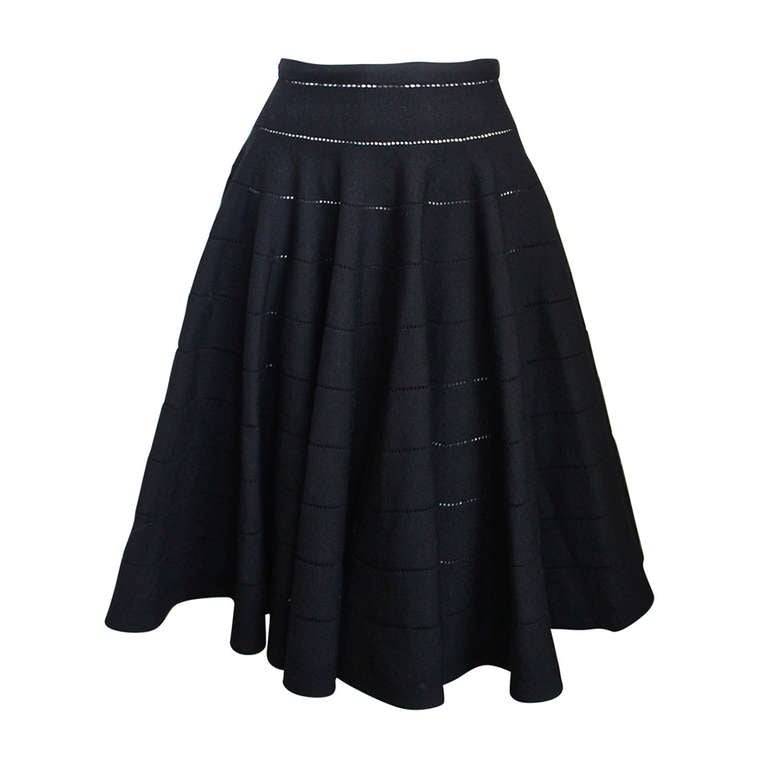 AZZEDINE ALAIA jet black pointelle knit skirt