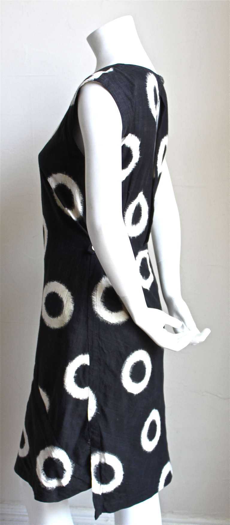 Black 1980's ISSEY MIYAK black circular ikat print cotton day dress