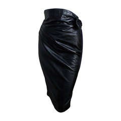 1990's AZZEDINE ALAIA black leather skirt with side buckle