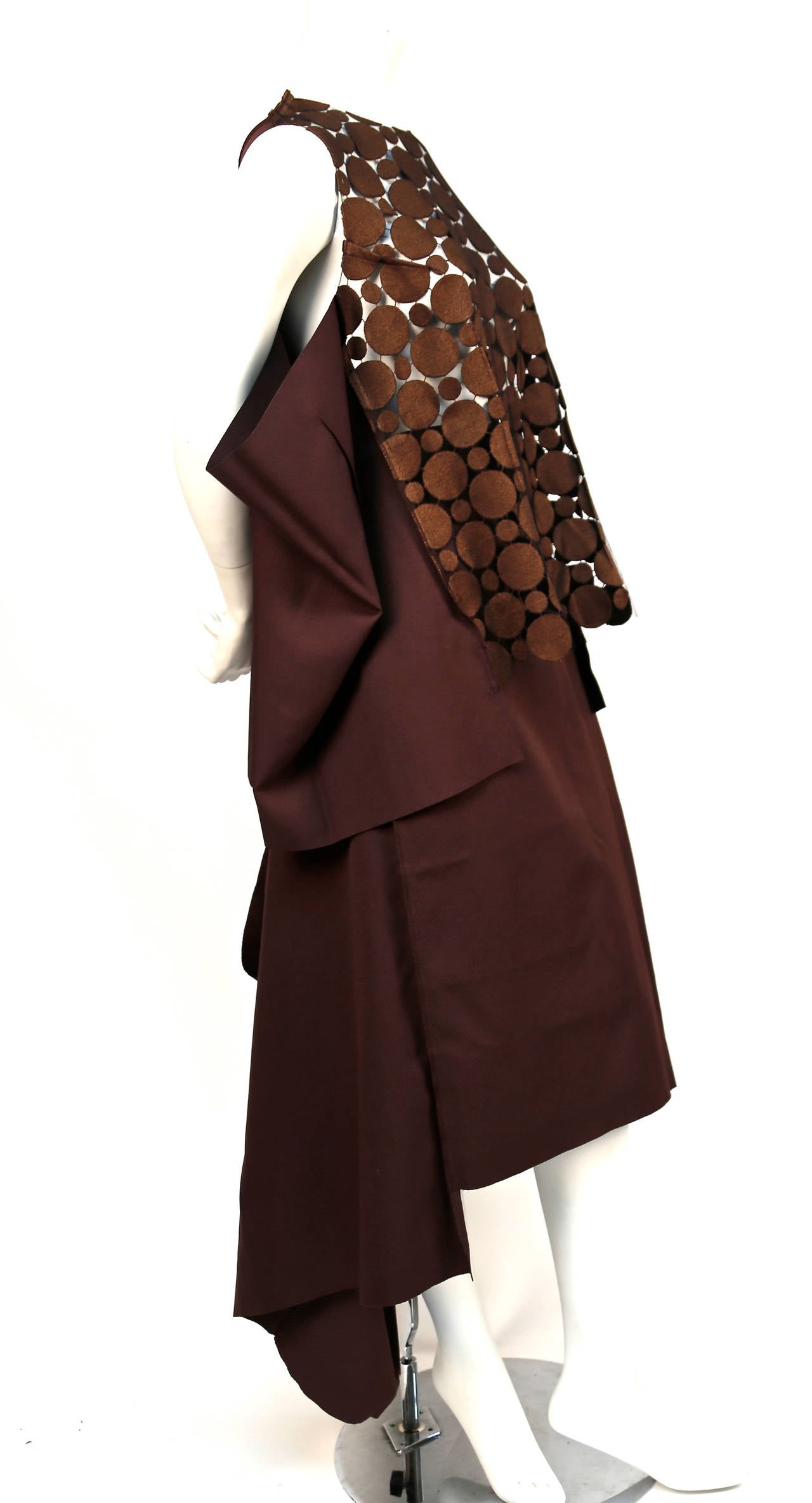 1999 COMME DES GARCONS brown draped two piece ensemble with sheer tulle detail In Excellent Condition In San Fransisco, CA