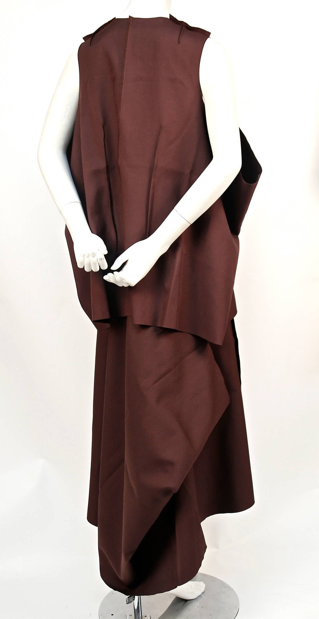 Women's 1999 COMME DES GARCONS brown draped two piece ensemble with sheer tulle detail