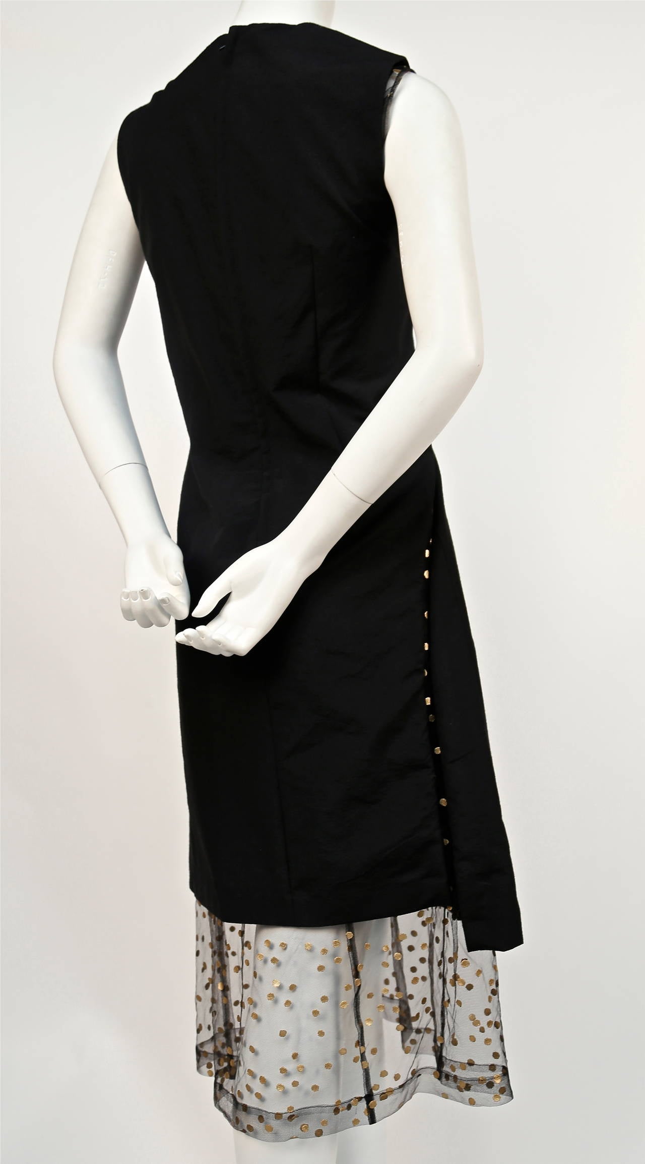 1997 COMME DES GARCONS black runway dress with metallic dotted tulle In Excellent Condition In San Fransisco, CA