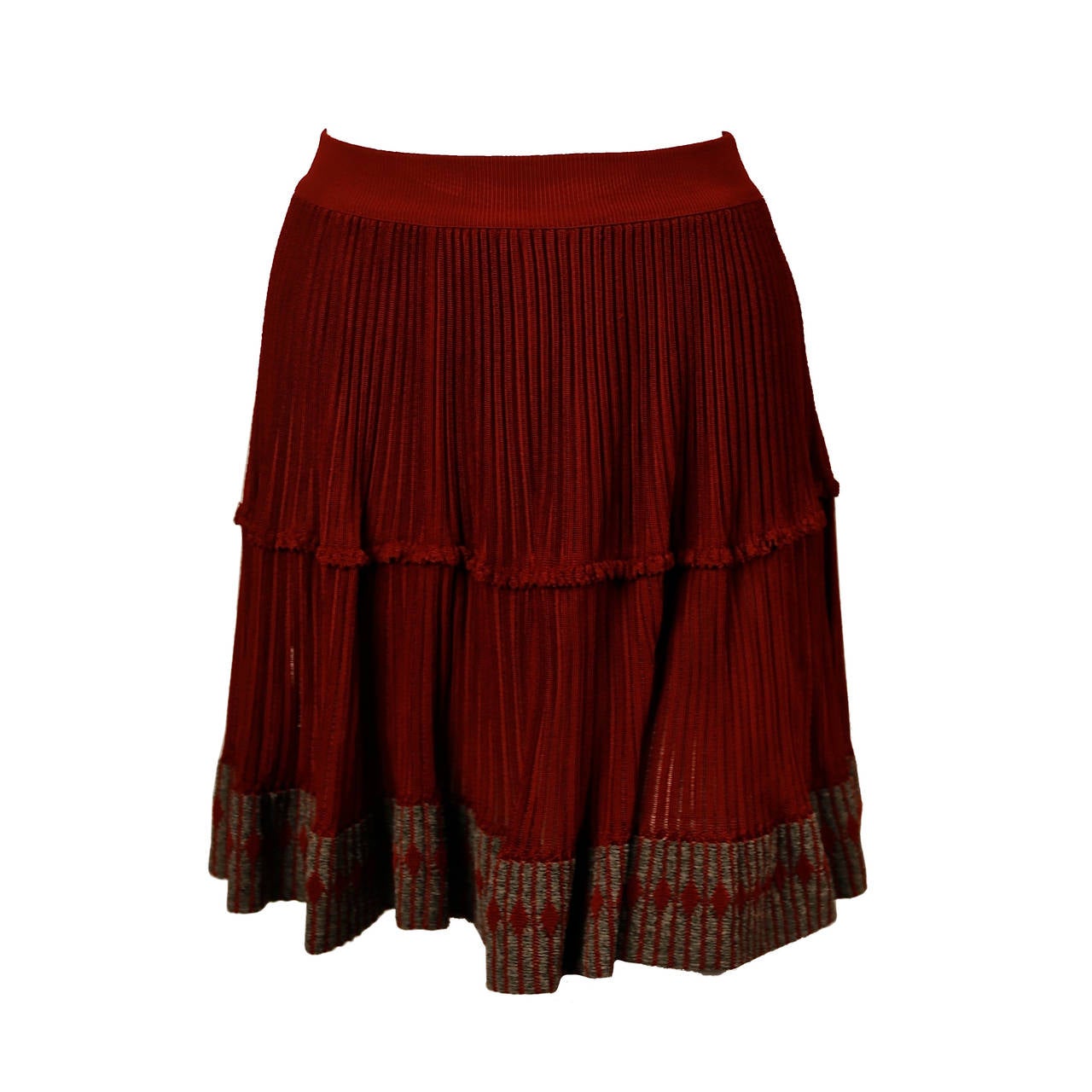 1990's AZZEDINE ALAIA cinnamon semi sheer skirt with contrasting trim