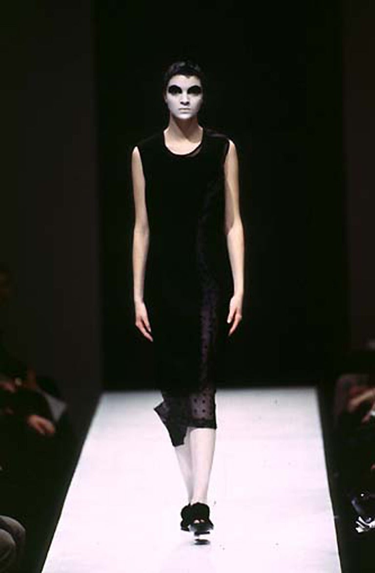 1997 COMME DES GARCONS black runway dress with metallic dotted tulle 3