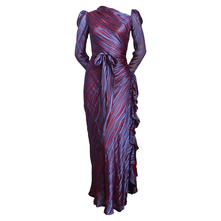 1970's YVES SAINT LAURENT asymmetrical silk dress with flounce