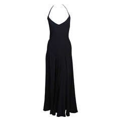 Ossie Clark For Quorum black deep V back bias cut dress, 1970S