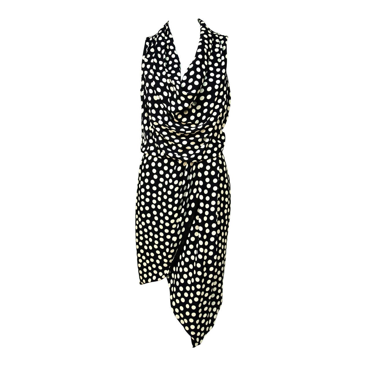 CHRISTIAN LACROIX silk polka dot dress with asymmetrical hemline