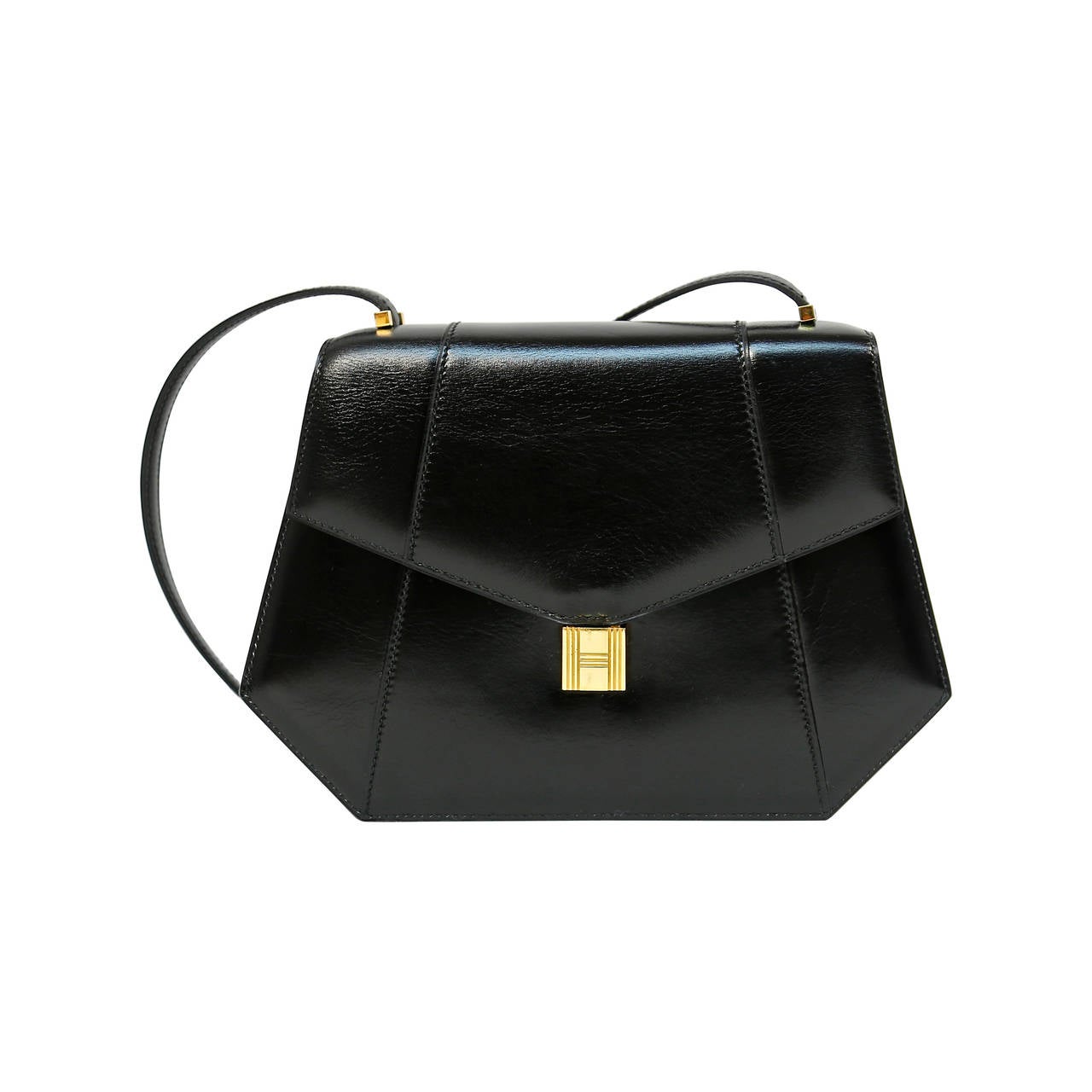 1970's HERMES black box leather shoulder bag with gold 'padlock' lock closure