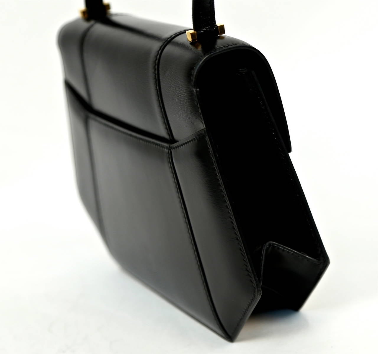 Women's 1970's HERMES black box leather shoulder bag with gold 'padlock' lock closure