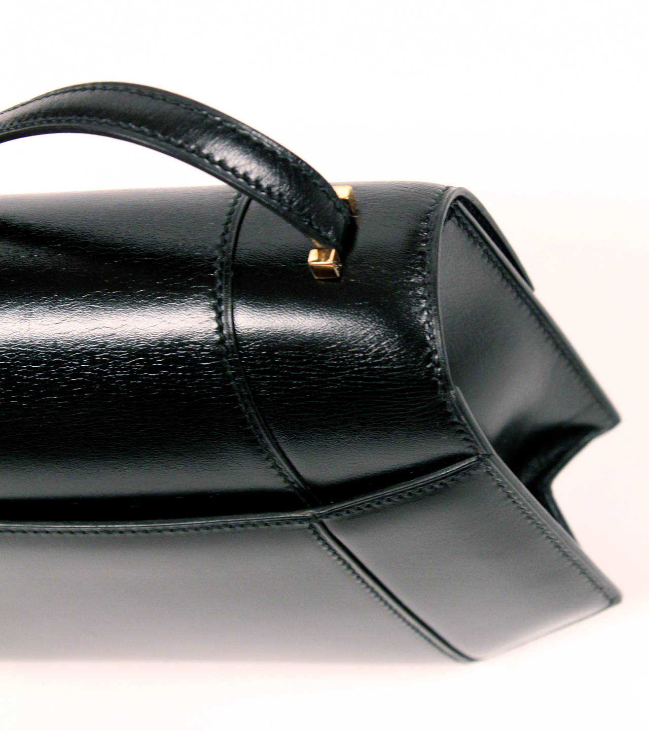 1970's HERMES black box leather shoulder bag with gold 'padlock' lock closure 1