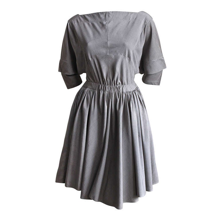 very rare 1980's AZZEDINE ALAIA taupe raw silk dress For Sale at 1stDibs