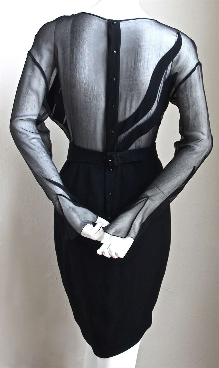 Women's 1990's THIERRY MUGLER black dress with sheer top and cleverly placed appliqués