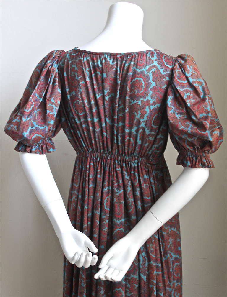 Black 1970's YVES SAINT LAURENT cotton paisley floral maxi dress