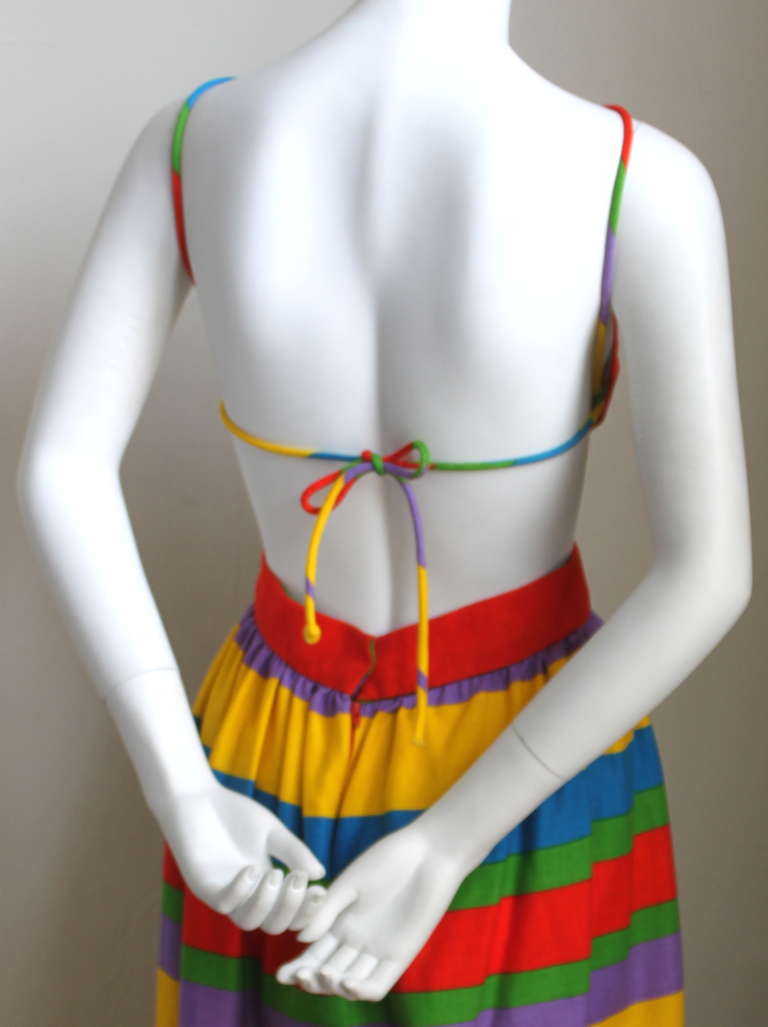 1970's OSCAR DE LA RENTA colorful cotton striped dress with cut outs 2