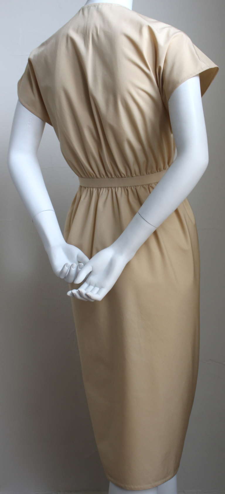 Women's 1970s HALSTON tulip wrap tan dress
