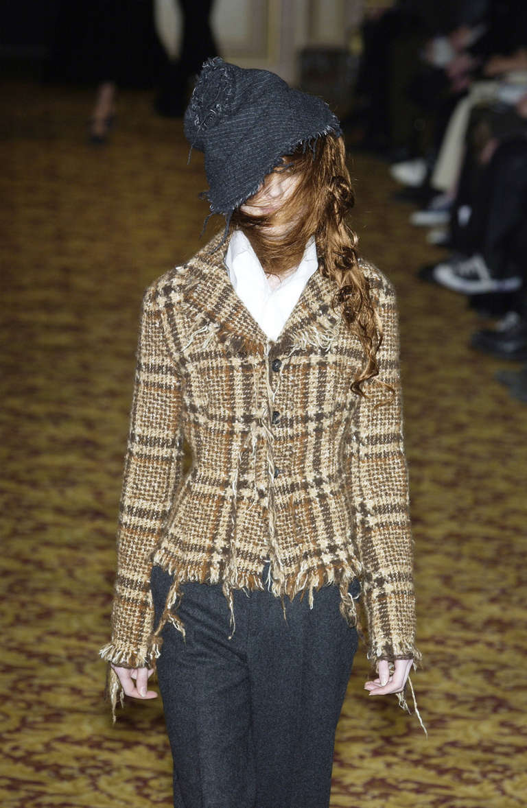 Women's JUNYA WATANABE COMME DES GARCONS tweed plaid jacket with raw edges