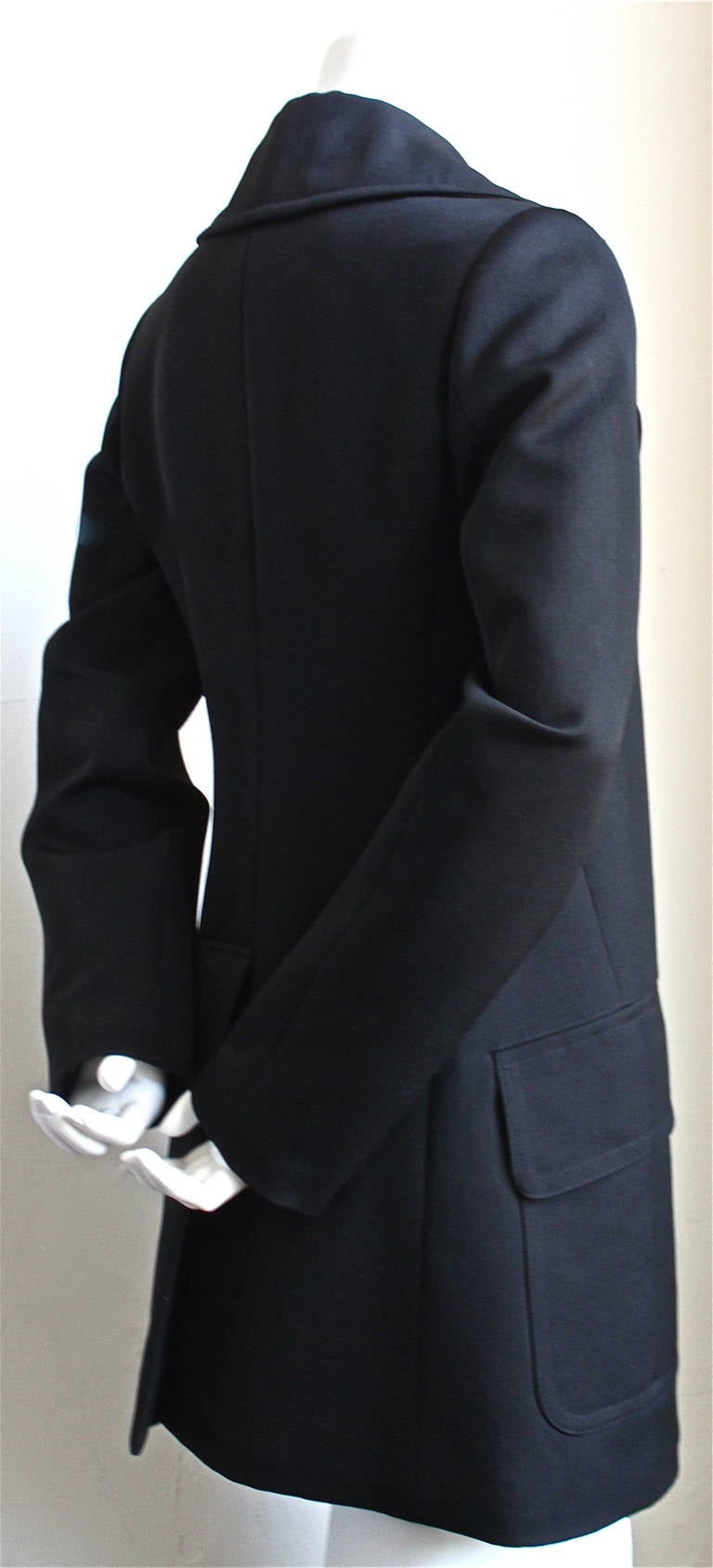 AZZEDINE ALAIA jet black gaberdine wool pea coat In Excellent Condition In San Fransisco, CA