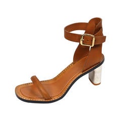 CELINE tan leather bam bam sandals with metal heels 40 - NEW