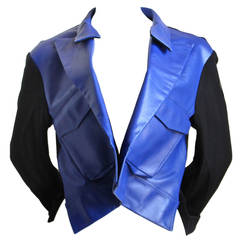 YOHJI YAMAMOTO electric blue leather jacket with forced front - 2007 runway 7