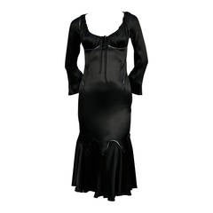 very rare 2002 ALEXANDER MCQUEEN black silk charmeuse dress 12