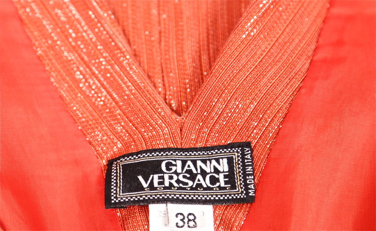 GIANNI VERSACE Couture lurex dress with gilt detail at shoulders 2