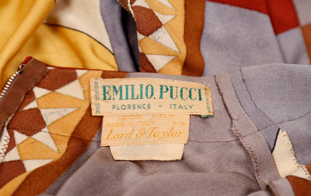 Brown 1960's EMILIO PUCCI geometric printed silk jersey dress