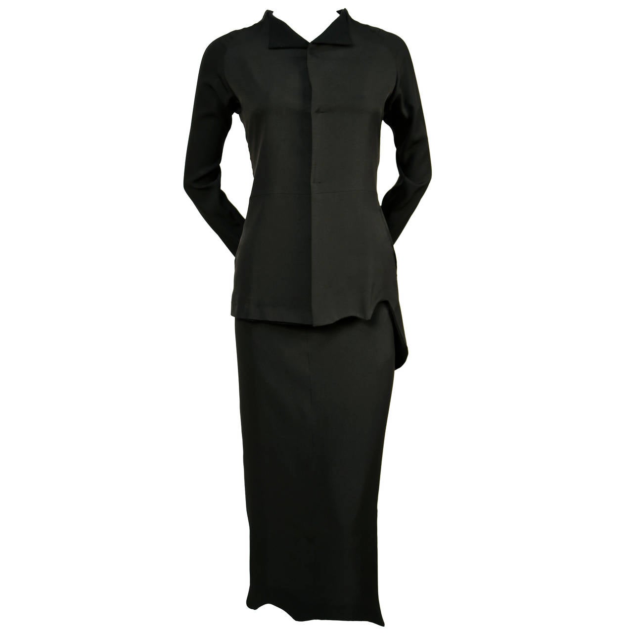 YOHJI YAMAMOTO asymmetrical silk jacket and skirt - runway 2000 For ...